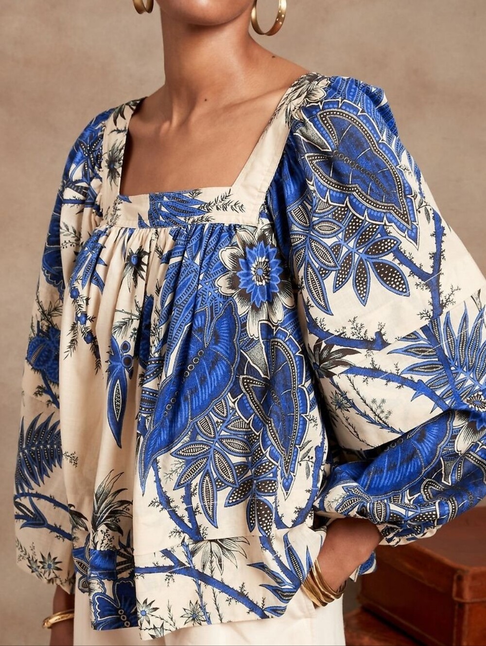 Banana Republic #852361 Square Neck Tropical Floral Boho Blouse NWT - Picture 2 of 10